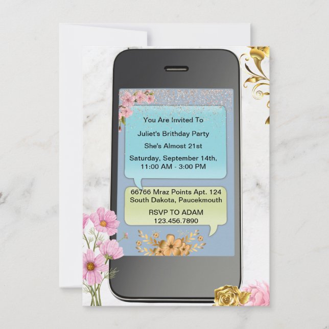 Invitación 14.º 19.º 16.º 15.º 21º cumpleaños del teléfono ce (Anverso)