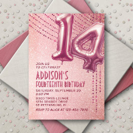 Invitación 14.º cumpleaños Chica Rosa Oro