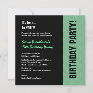 Invitación 14.º cumpleaños moderno y negro W746
