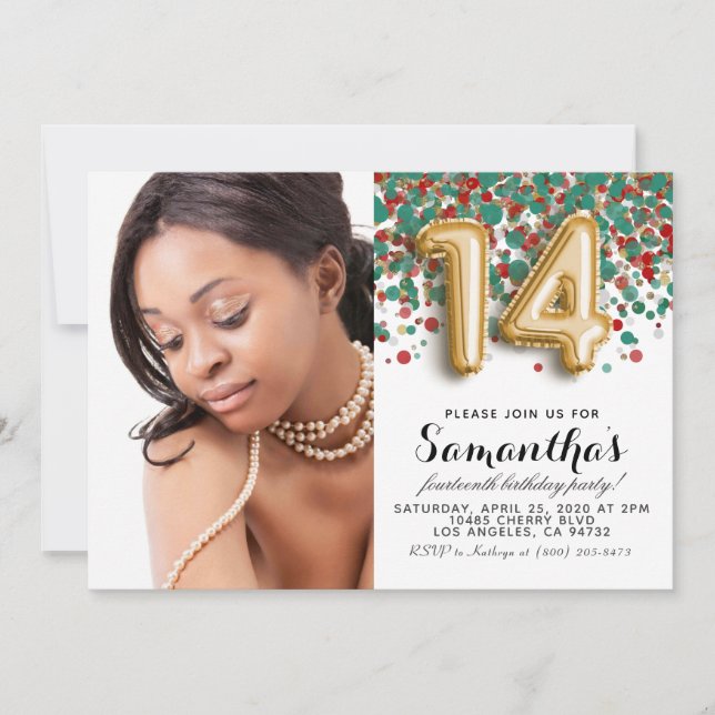 Invitación 14.º retrato de oro de Confetti (Anverso)