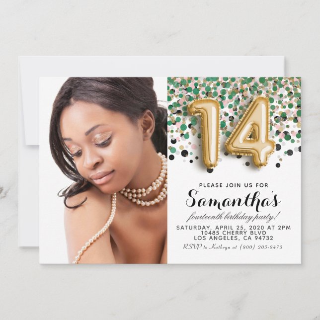 Invitación 14.º retrato de oro de Confetti (Anverso)