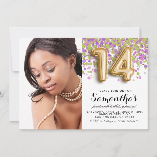 Invitación 14.º retrato de oro de Confetti (Anverso)