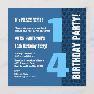 Invitación 14 Aniversario moderno de la Marina Azul Estrellas