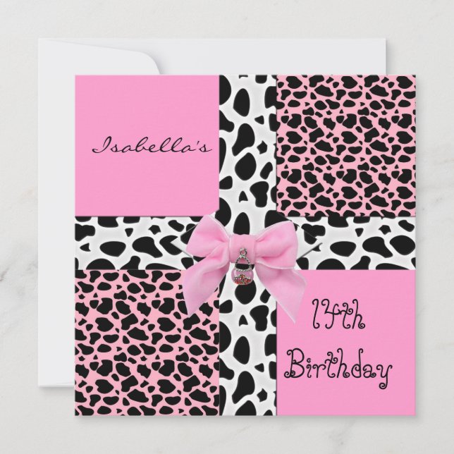 Invitación 14 cumpleaños adolescente Vaca rosa sal (Anverso)
