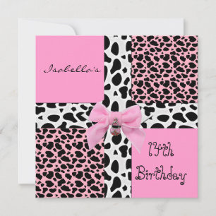 Invitación 14 cumpleaños adolescente Vaca rosa sal