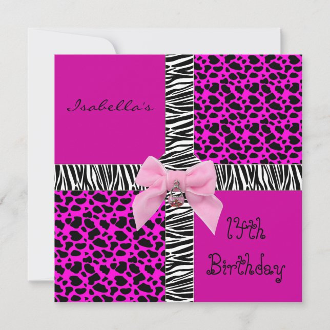 Invitación 14 cumpleaños adolescente Vaca rosa sal (Anverso)