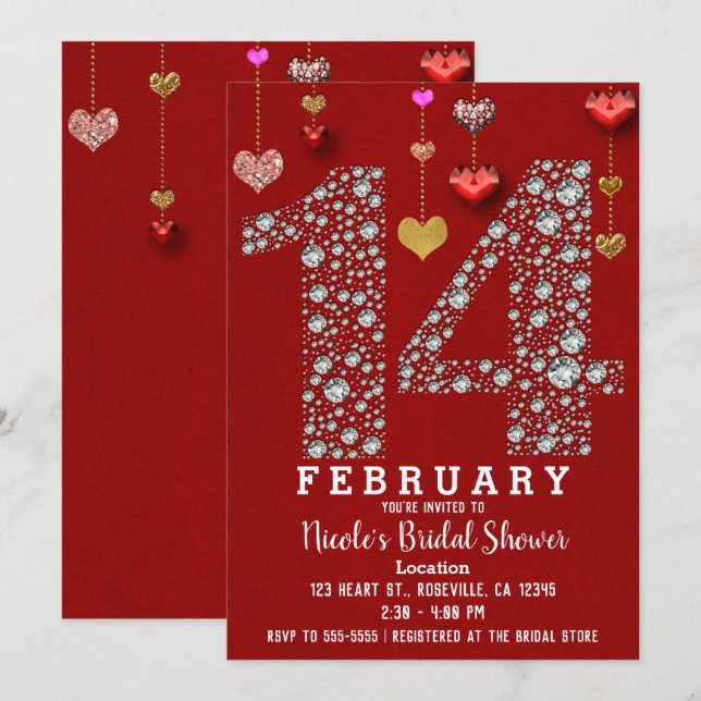 Invitación 14 de febrero 14 cumpleaños de San Valentín, Desay (Anverso / Reverso)