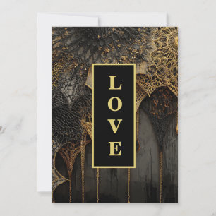 Invitación *~ 14 RSVP AR26 QR Gold Lace LOVE Boda de lujo