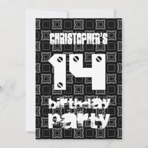 Invitación 14th Birthday Modern Teen Black White Pattern V01