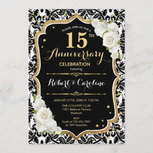 Invitación 15º Aniversario - Blanco Negro Dorado