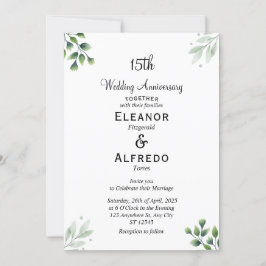 Invitación 15º Aniversario Boda del patrón de la hoja verde