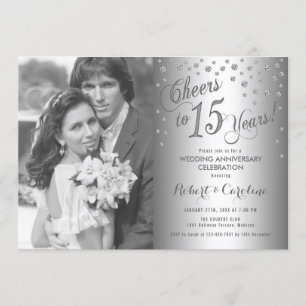 Invitación 15º Aniversario con Foto - Diamante Plateado