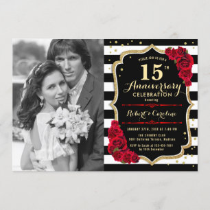 Invitación 15º Aniversario con Foto - Dorado Negro Rojo