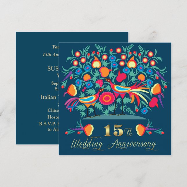 Invitación 15º Aniversario de Boda Arte Folclórico (Anverso / Reverso)