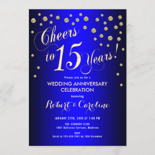 Invitación 15º Aniversario de Boda - Azul Real y Dorado
