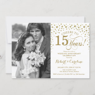Invitación 15º Aniversario de Boda con Foto - Dorado Blanco