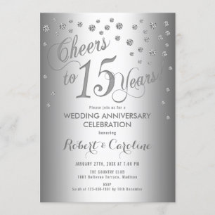 Invitación 15º Aniversario de Boda - Elegante Plata Blanco