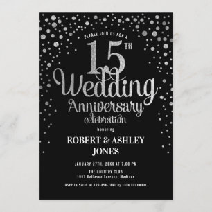 Invitación 15º Aniversario de Boda - Negro y Plata