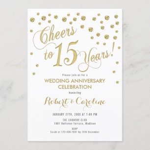 Invitación 15º Aniversario de Boda - Oro & Blanco