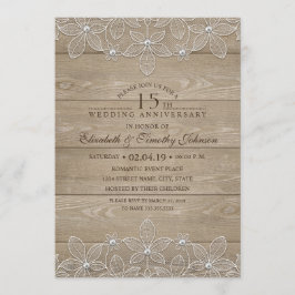 Invitación 15º Aniversario de Boda Rustico Madera Encaje Vint