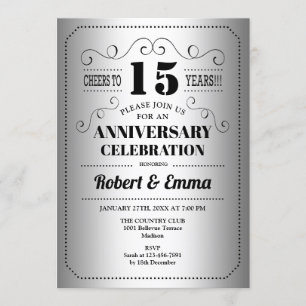 Invitación 15º aniversario de bodas - Plata y negro