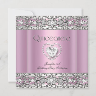 Invitación 15º Cumpleaños de Quinceañera Fiesta Rosa Plateado
