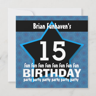 Invitación 15º cumpleaños o cualquier año Black Blue STAR V15