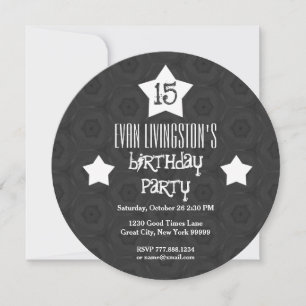 Invitación 15.ª fiesta de cumpleaños Black Circle White Stars