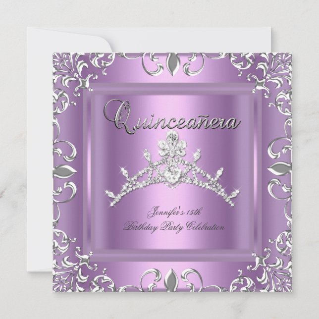 Invitación 15.ª fiesta de cumpleaños de Quinceanera Silver Li (Anverso)