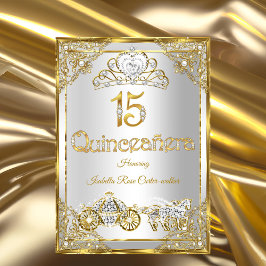 Invitación 15.º carro Pearl Gold White Quinceanera tiara