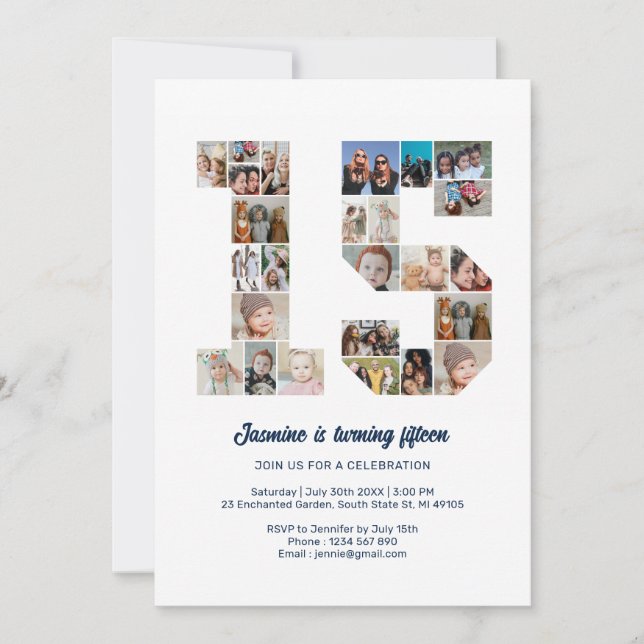 Invitación 15.º Collage de fotos 15 Personalizados (Anverso)