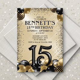 Invitación 15.º cumpleaños de oro negro