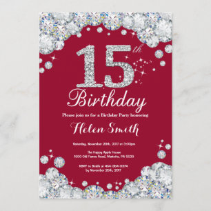 Invitación 15.º cumpleaños Diamante rojo y plateado de Borgoñ