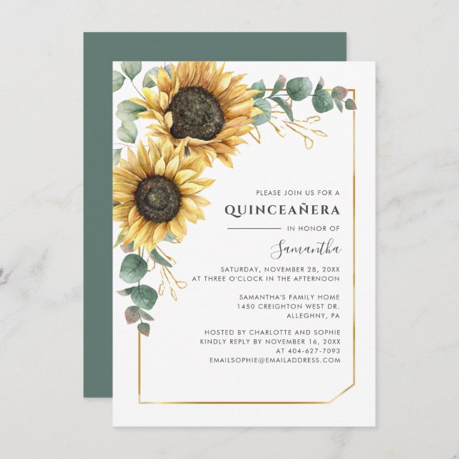 Invitación 15.º cumpleaños Eucalipto floral Quinceanera Fiest (Anverso / Reverso)