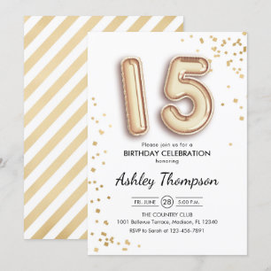 Invitación 15.º cumpleaños - Globos de oro