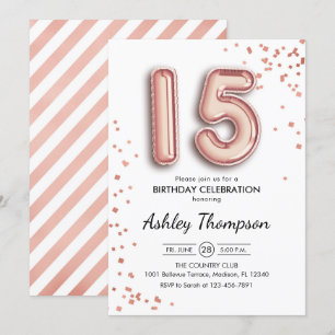 Invitación 15.º cumpleaños - Globos de oro Rosas