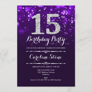 Invitación 15.º cumpleaños - Plata morada