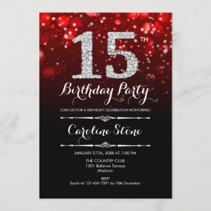 Invitación 15.º cumpleaños - Plata roja