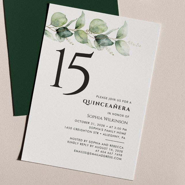 Invitación 15.º cumpleaños Quinceanera Eucalyptus Foliage (Subido por el creador)