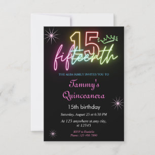 Invitación 15.º cumpleañosGlow Neon Quinceanera