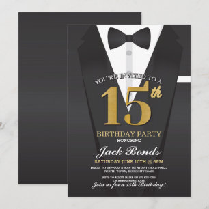 Invitación 15.º Juicio Espía de Cumpleaños Black tie Bola de 