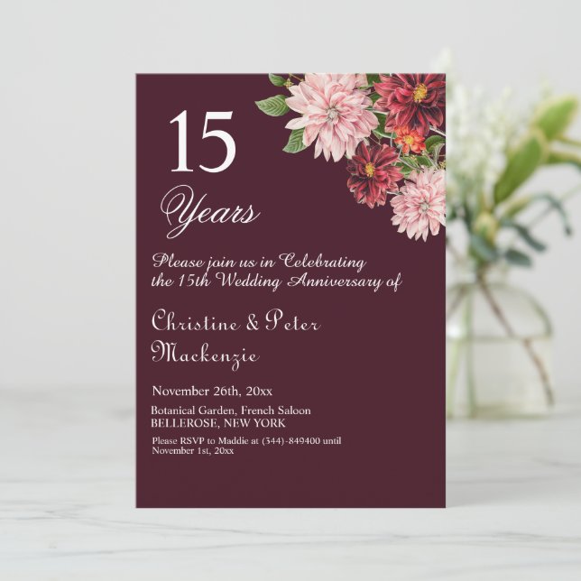 Invitación 15 Aniversario del Boda de Cristal Floral de Borgo (Anverso de pie)