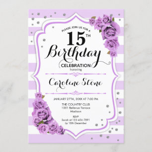 Invitación 15 Aniversario - Flores moradas blancas de Lavende