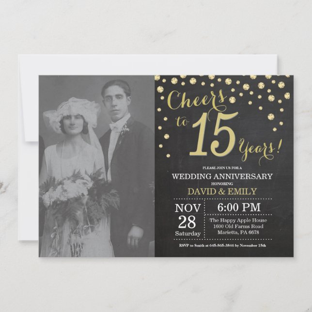 Invitación 15 años Boda Chalkboard Black and Gold (Anverso)