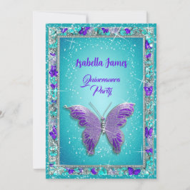 Invitación 15 años joyería turquesa morada mariposa