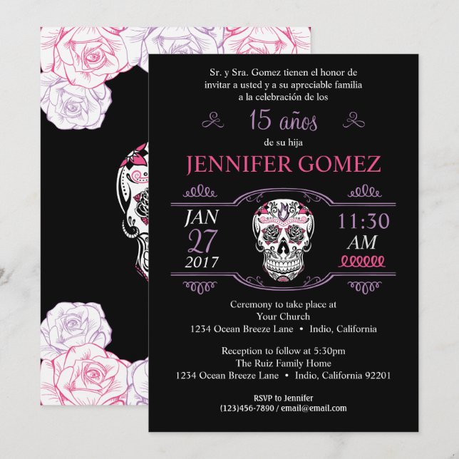 Invitación 15 Años Quinceañera Aniversario de la quema de azú (Anverso / Reverso)