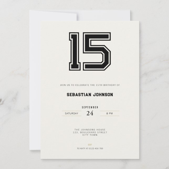 Invitación 15th Birthday Invitation - Minimal Sport Style (Anverso)