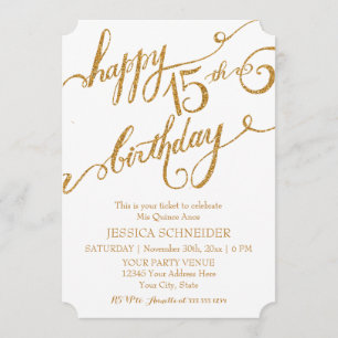 Invitación 15th Mis Quince Anos, boleto de cumpleaños de Quin