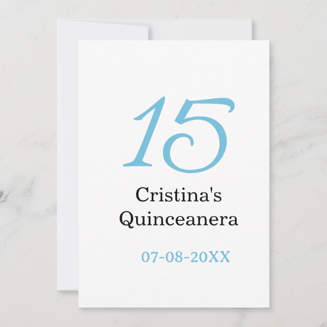 Invitación 15th quinceanera birthday blue black bold letter n (Anverso)