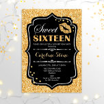Invitación 16º cumpleaños - Dulce Dieciséis dorados negros<br><div class="desc">Dulce Invitación De Cumpleaños. Elegante diseño blanco negro con falso oro purpurina. Incluye el beso de labios,  el diseño y el tipo de letra del guión. Perfecto para una elegante fiesta de cumpleaños. Mándame un mensaje si necesitas más personalización.</div>